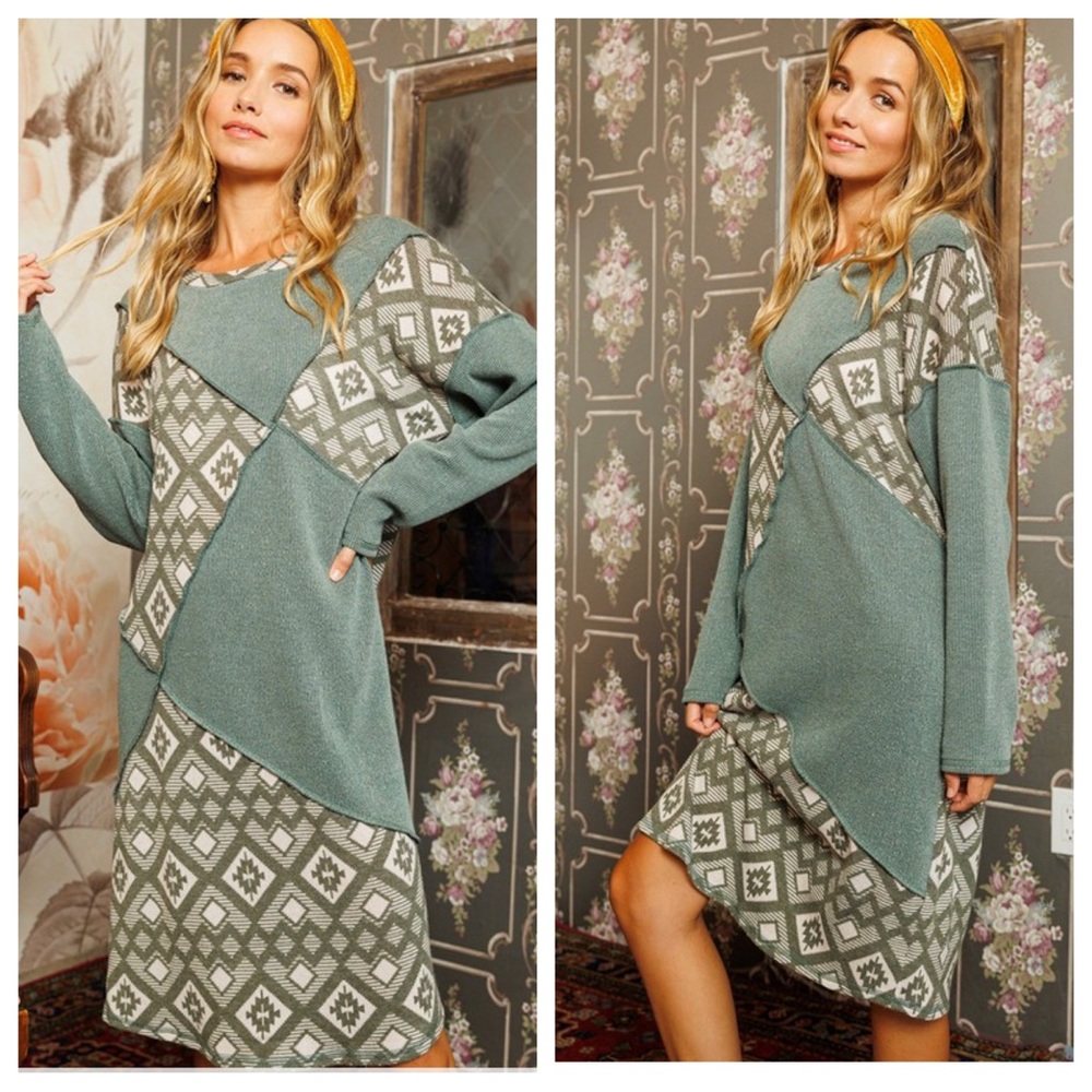 Boho Color block Midi Dress